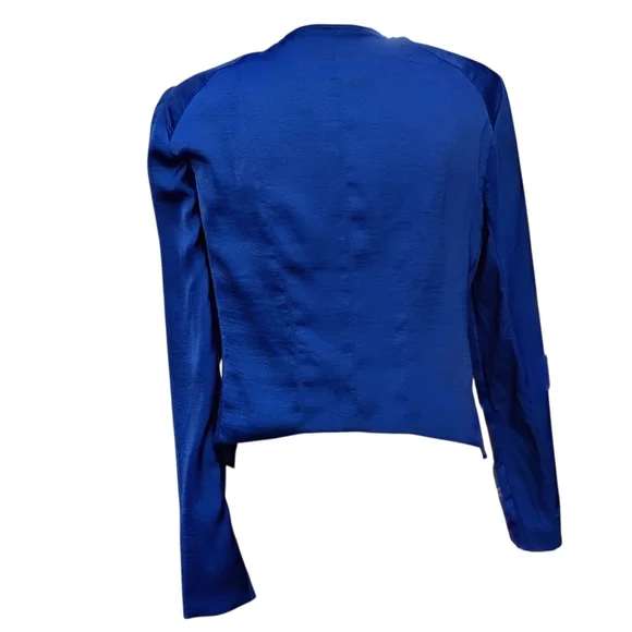 BCBGMaxAzria Flora Ruffle Silky Zip Blazer Draped Open-Front Shirt Jacket Small - Picture 5 of 11